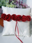 Wedding Day Ring Bearer Pillow -  6 Red Rosettes